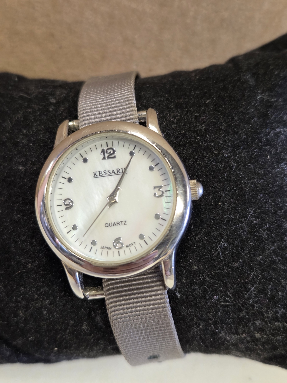Kessaris Quartz Women's Silver Watch with Gray Strap